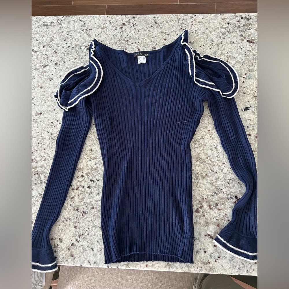 Venus open should ruffled sweater